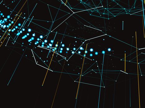 The concept of a modern digital world connected by Internet communications, payments, social networks. The world map and lines connect to the network. 3d illustration