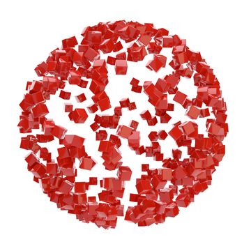 3D red abstract sphere of small cubes. 3d illustration