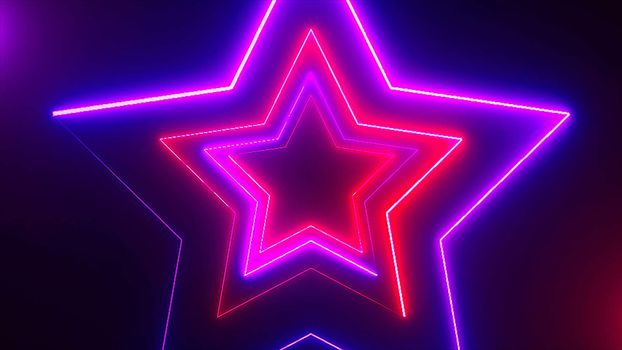 Abstract digital background with neon stars. Digital 3d rendering