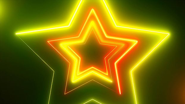 Abstract digital background with neon stars. Digital 3d rendering