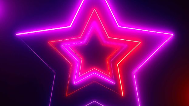 Abstract digital background with neon stars. Digital 3d rendering