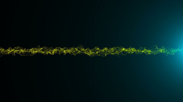 Wavy surface of shine particles with glittering flare. Digital 3d rendering