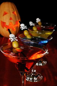 A variety of cocktails with olive on Halloween