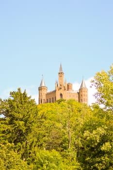 View of the castle of Hohenzollern in the municipality of bisingen in the state of Baden-Württemberg in German