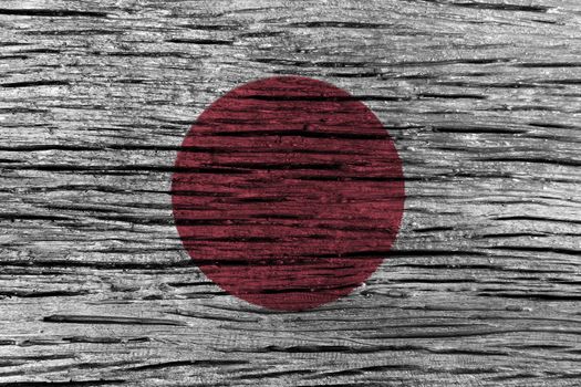 Japan flag with high detail of old wooden background . 3D illustration .
