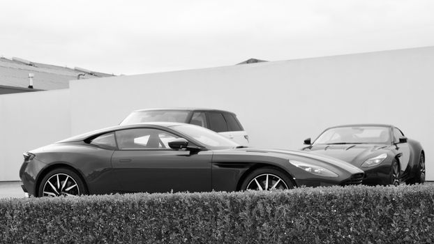 Luxury sport car dealer on the parking. Newport Pagnell. England.