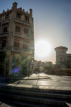 city center of Granada, Spain, Europe during golden hour of sunset on a bright sunny day