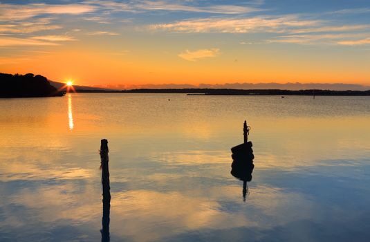 Sunrise over Mallacoota inlet bottom lake in East Gippsland Victoria Australia