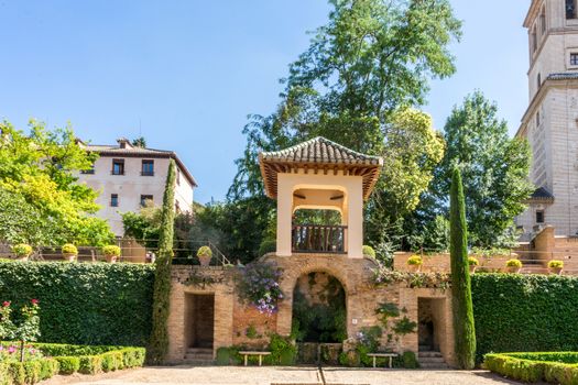 Observatory in the Alhambra gardens in Granada, Spain, Europe on a bright summer day