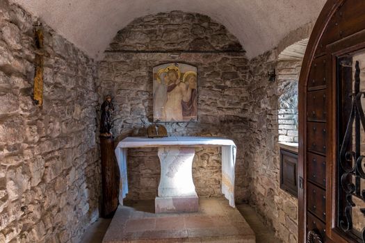 detail of a small medieval altar dedicated to St. Francis of Assisi