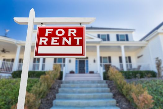 Right Facing For Rent Real Estate Sign In Front of House.