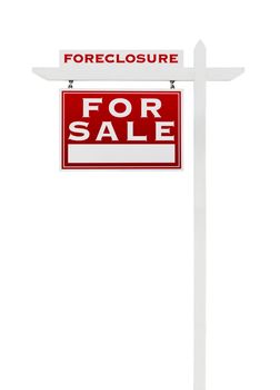 Left Facing Foreclosure Sold For Sale Real Estate Sign Isolated on White.