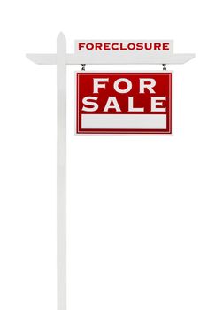 Right Facing Foreclosure Sold For Sale Real Estate Sign Isolated on White.