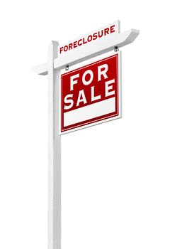 Right Facing Foreclosure Sold For Sale Real Estate Sign Isolated on White.