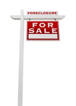 Right Facing Foreclosure Sold For Sale Real Estate Sign Isolated on White.