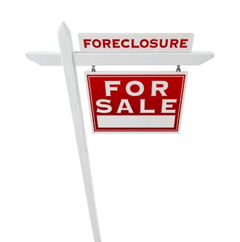 Right Facing Foreclosure Sold For Sale Real Estate Sign Isolated on White.