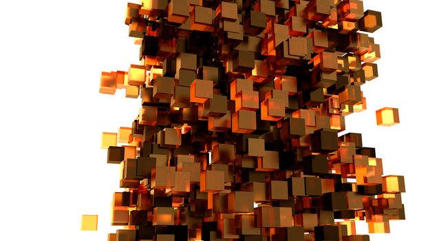 Abstract Image Of Cubes Background In Orange Toned. Template For Your Technology Design. 3D Illustration