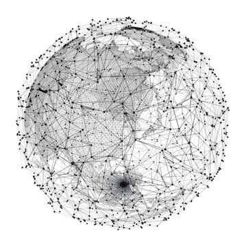 Close up of the Earth and a network lines on top of it. Concept of globalisation. A beautiful element for your design. 3d illustration. White background