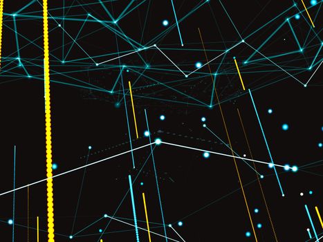 The concept of a modern digital world connected by Internet communications, payments, social networks. The world map and lines connect to the network. 3d illustration