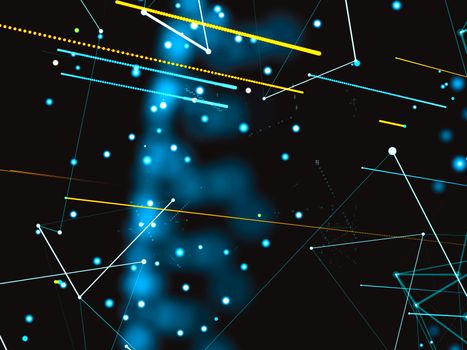 The concept of a modern digital world connected by Internet communications, payments, social networks. The world map and lines connect to the network. 3d illustration