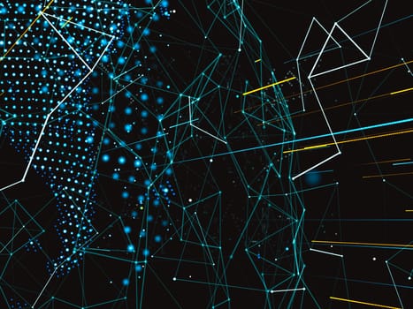 A world map consisting of dots and lines. A global network connecting world's points. Technological template for background of your design. Abstract representation of digital world. 3d illustration