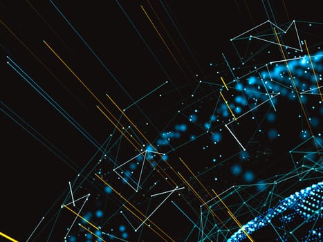 Computer, social, digital or other networks around the globe. Technological background. Digital representation of the world. Lines and points connected by a network. 3d illustration