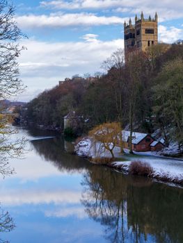 DURHAM, COUNTY DURHAM/UK - JANUARY 19 : View along the River Wear to the Cathedral in Durham, County Durham on January 19, 2018