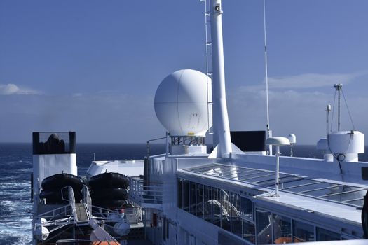 antennas and communication equipment on a cruis ship