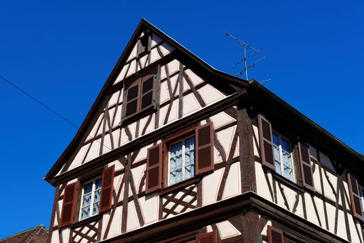 Fachwerkhaus, or timber framing house, in Colmar town, Alsace, France