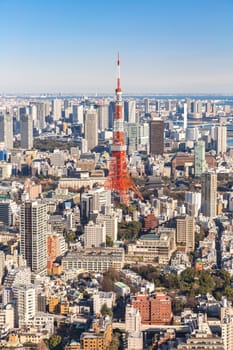 Tokyo Tower with skyline in Tokyo Japan