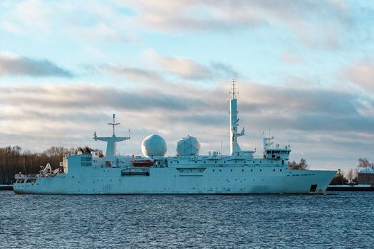 White military comander vessel sailing to Baltic sea