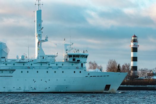 White military comander vessel sailing to Baltic sea
