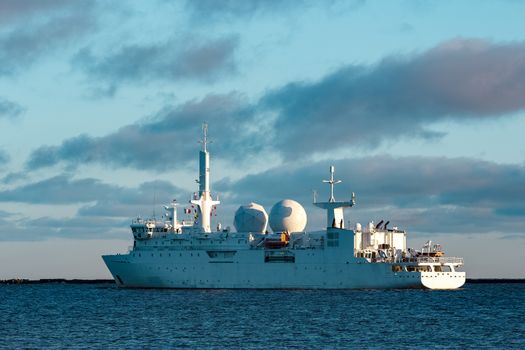 White military comander vessel sailing to Baltic sea
