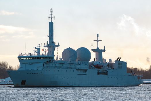 White military comander vessel sailing to Baltic sea