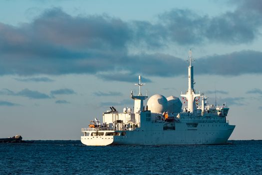 White military comander vessel sailing to Baltic sea