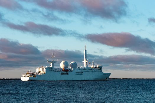 White military comander vessel sailing to Baltic sea