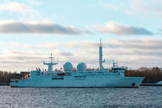 White military comander vessel sailing to Baltic sea