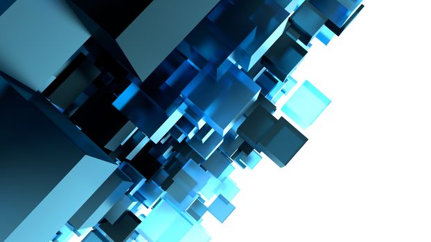 Abstract Image Of Cubes Background In Blue Toned. Template For Your Technology Design. 3D Illustration