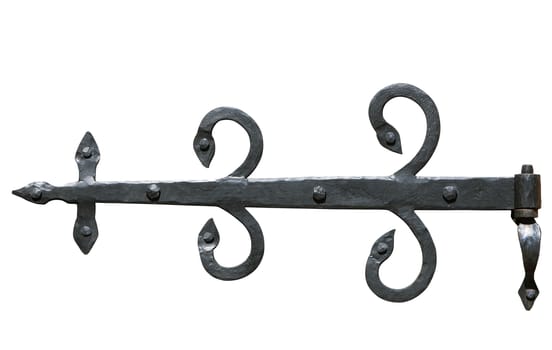 Decorative metal hinge isolated over white background