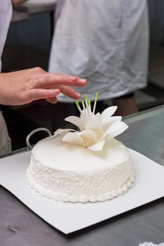 Tasty beauty wedding cake with flowers