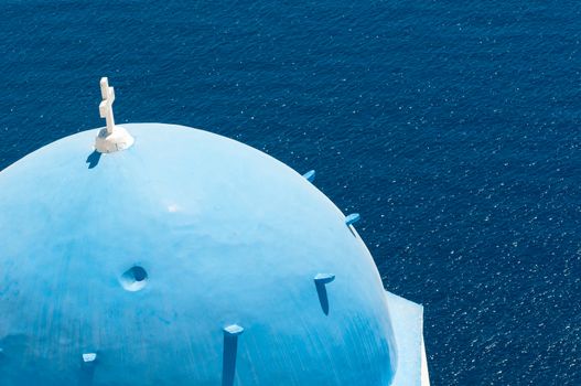 christian church dome in santorini island