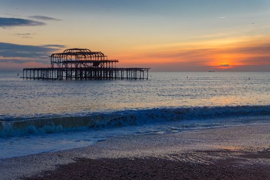 BRIGHTON, EAST SUSSEX/UK - JANUARY 26 : View of the derelict West Pier in Brighton East Sussex on January 26, 2018