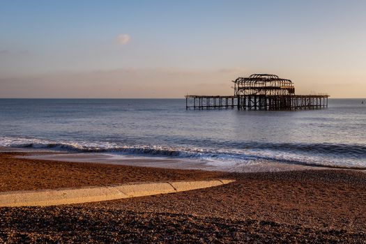 BRIGHTON, EAST SUSSEX/UK - JANUARY 26 : View of the derelict West Pier in Brighton East Sussex on January 26, 2018