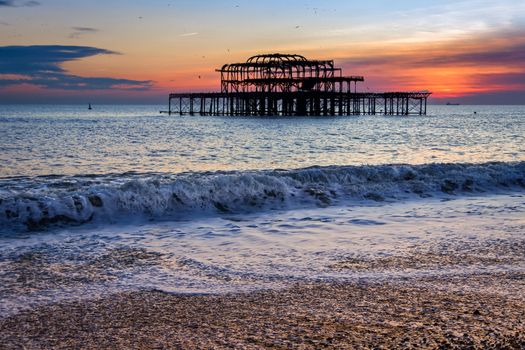 BRIGHTON, EAST SUSSEX/UK - JANUARY 26 : View of the derelict West Pier in Brighton East Sussex on January 26, 2018