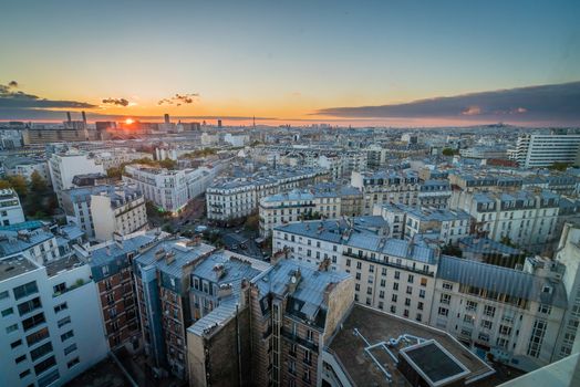 Aerial view of Paris 12 arrondissement district at sunset in the summer