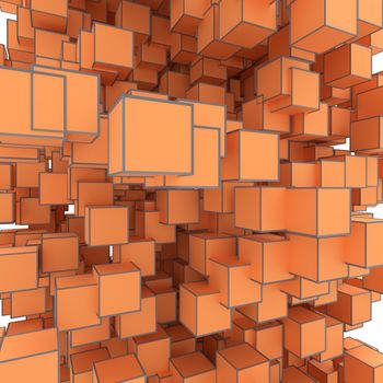 Abstract Image Of Cubes Background In Orange Toned. Template For Your Technology Design. 3D Illustration