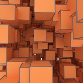 Abstract Image Of Cubes Background In Orange Toned. Template For Your Technology Design. 3D Illustration