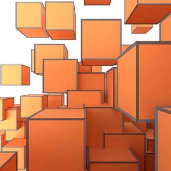 Abstract Image Of Cubes Background In Orange Toned. Template For Your Technology Design. 3D Illustration