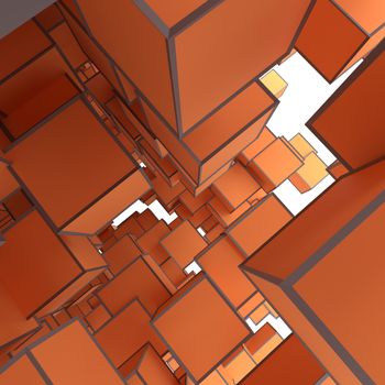 Abstract Image Of Cubes Background In Orange Toned. Template For Your Technology Design. 3D Illustration