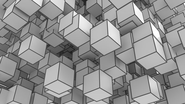 Abstract Image Of Cubes Background In Gray Toned. Template For Your Technology Design. 3D Illustration